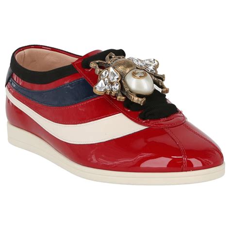 Gucci Falacer Patent Leather Sneaker With Web In Multi